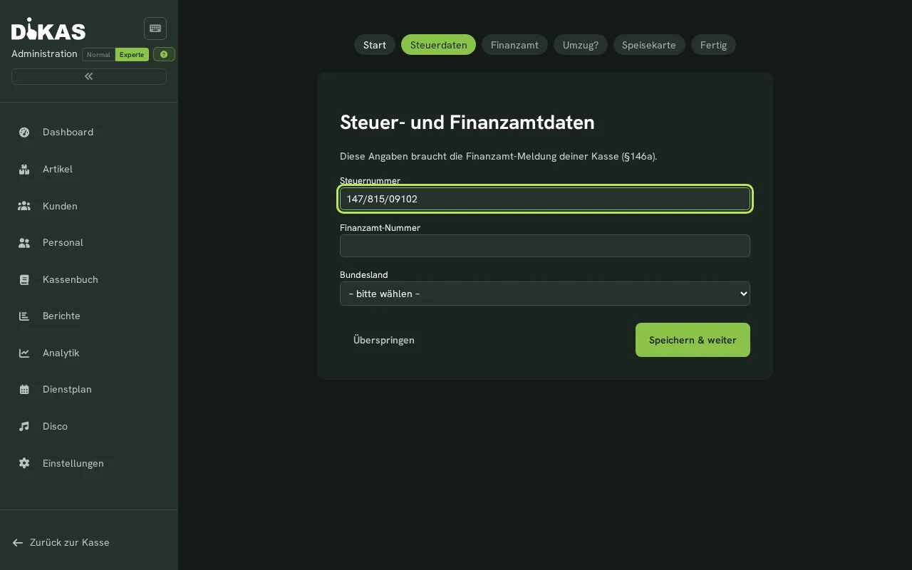 Assistent — Steuer- und Finanzamtdaten