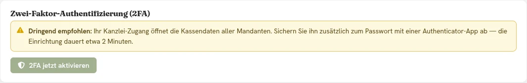 Zwei-Faktor-Authentifizierung im Kanzlei-Portal aktivieren
