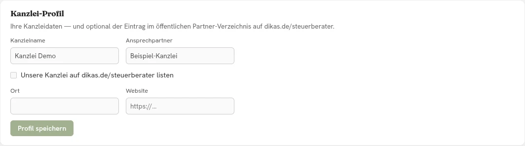 Kanzlei-Profil mit Opt-in für das öffentliche Steuerberater-Verzeichnis