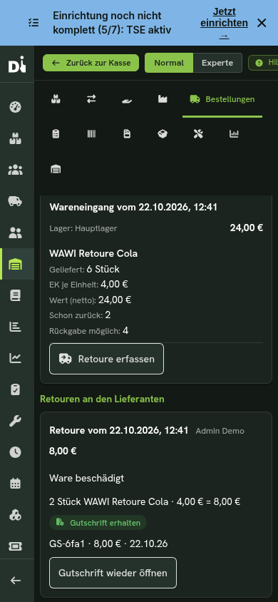 Einkaufsspur in der mobilen Ansicht